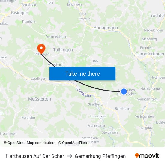 Harthausen Auf Der Scher to Gemarkung Pfeffingen map