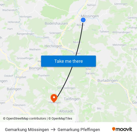 Gemarkung Mössingen to Gemarkung Pfeffingen map