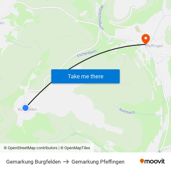 Gemarkung Burgfelden to Gemarkung Pfeffingen map
