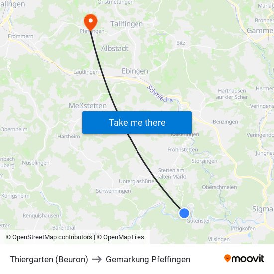 Thiergarten (Beuron) to Gemarkung Pfeffingen map