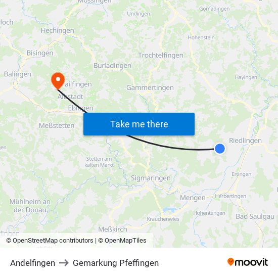 Andelfingen to Gemarkung Pfeffingen map