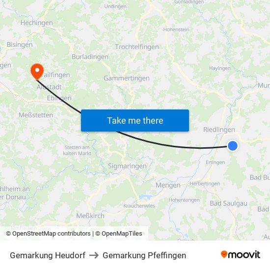 Gemarkung Heudorf to Gemarkung Pfeffingen map
