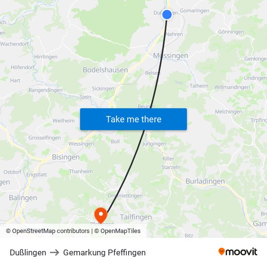 Dußlingen to Gemarkung Pfeffingen map