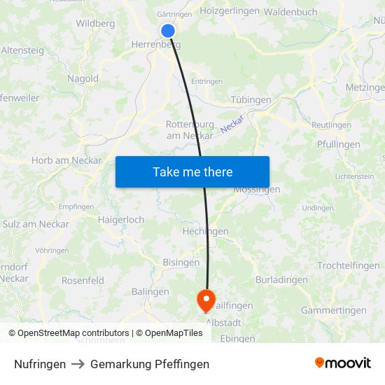 Nufringen to Gemarkung Pfeffingen map