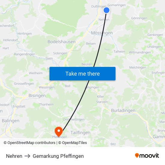 Nehren to Gemarkung Pfeffingen map