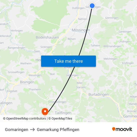 Gomaringen to Gemarkung Pfeffingen map