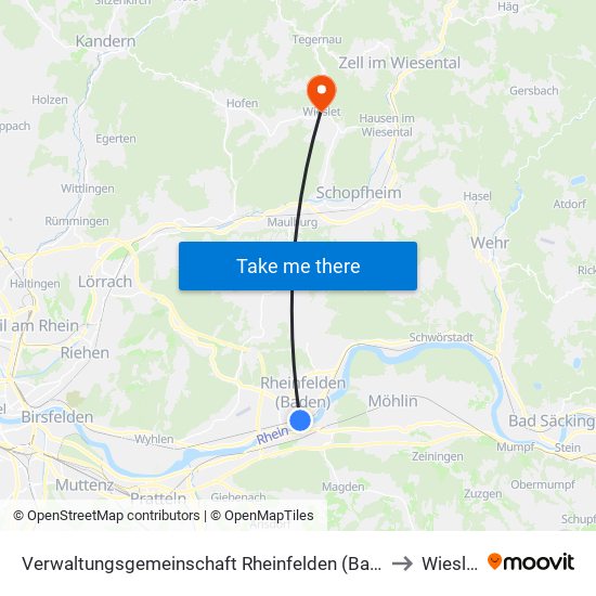 Verwaltungsgemeinschaft Rheinfelden (Baden) to Wieslet map