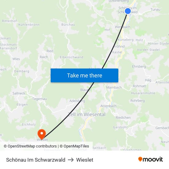 Schönau Im Schwarzwald to Wieslet map