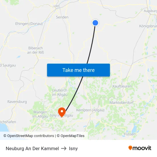 Neuburg An Der Kammel to Isny map