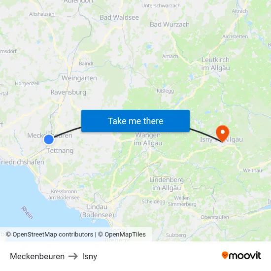 Meckenbeuren to Isny map
