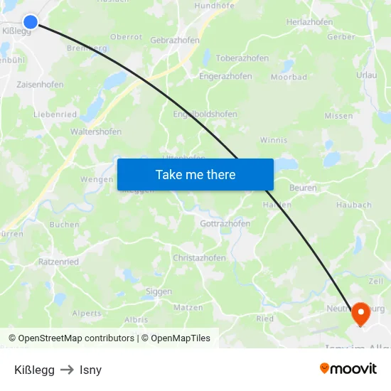 Kißlegg to Isny map
