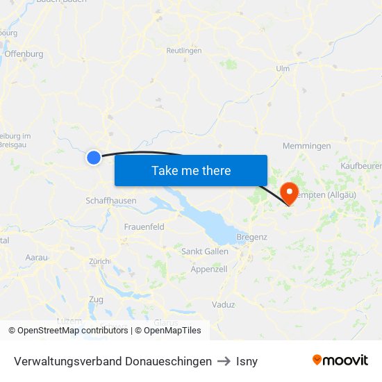 Verwaltungsverband Donaueschingen to Isny map