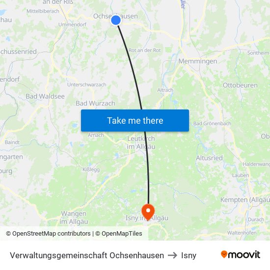 Verwaltungsgemeinschaft Ochsenhausen to Isny map