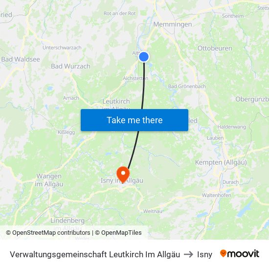 Verwaltungsgemeinschaft Leutkirch Im Allgäu to Isny map