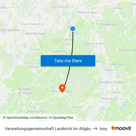 Verwaltungsgemeinschaft Leutkirch Im Allgäu to Isny map