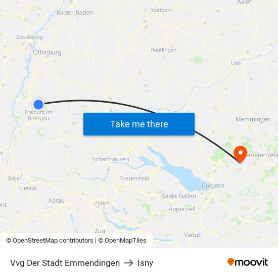 Vvg Der Stadt Emmendingen to Isny map