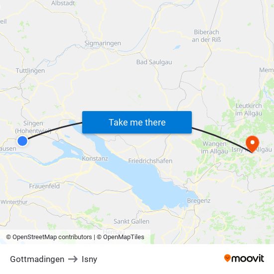 Gottmadingen to Isny map