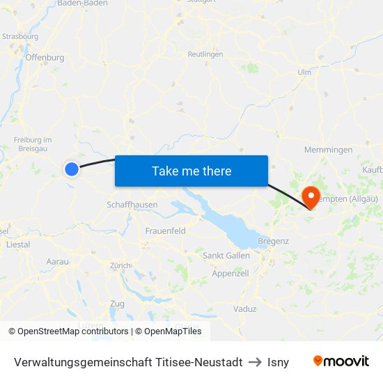 Verwaltungsgemeinschaft Titisee-Neustadt to Isny map