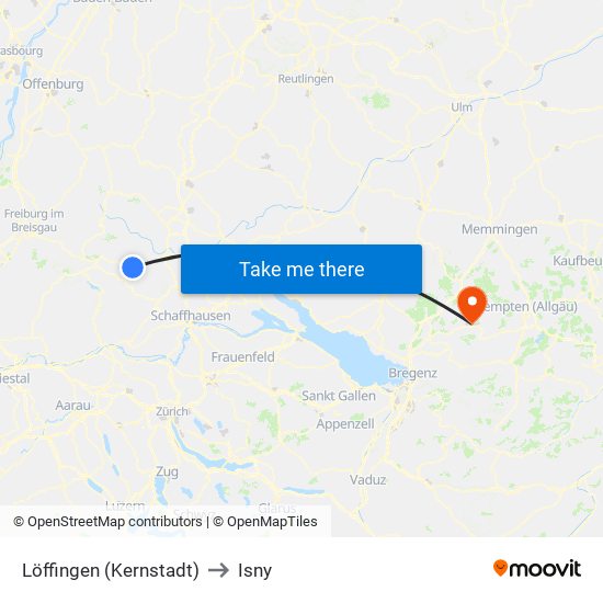 Löffingen (Kernstadt) to Isny map