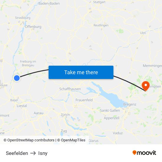 Seefelden to Isny map