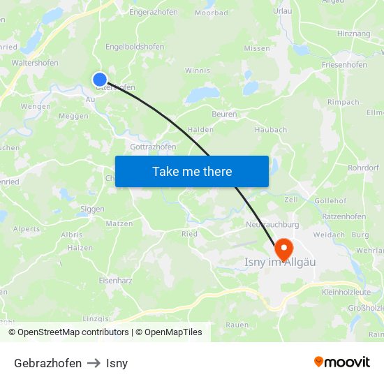 Gebrazhofen to Isny map