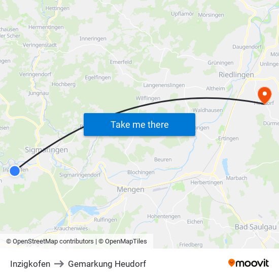 Inzigkofen to Gemarkung Heudorf map