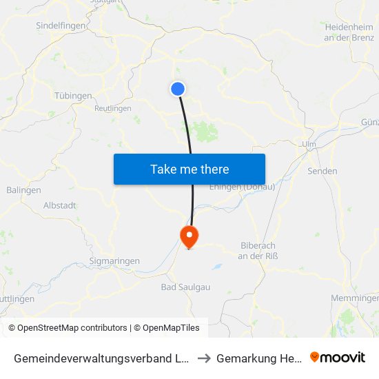 Gemeindeverwaltungsverband Lenningen to Gemarkung Heudorf map