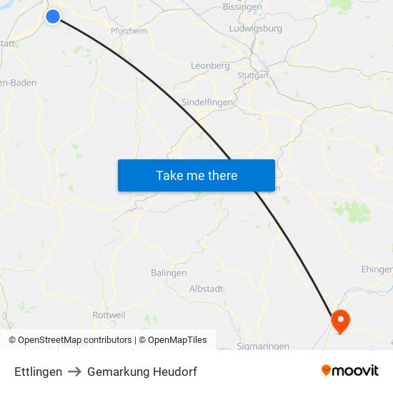 Ettlingen to Gemarkung Heudorf map