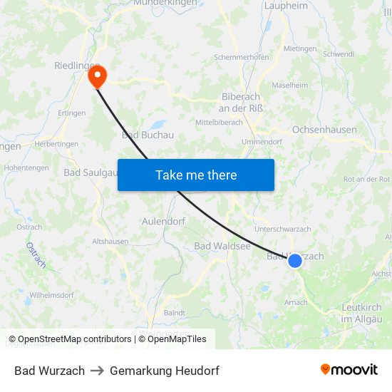 Bad Wurzach to Gemarkung Heudorf map