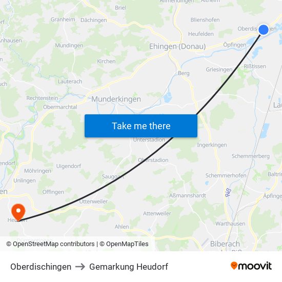 Oberdischingen to Gemarkung Heudorf map