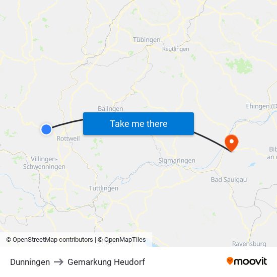 Dunningen to Gemarkung Heudorf map