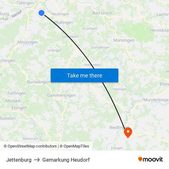 Jettenburg to Gemarkung Heudorf map