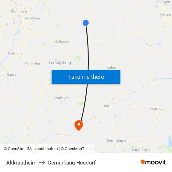 Altkrautheim to Gemarkung Heudorf map