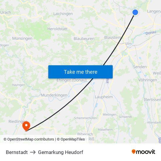 Bernstadt to Gemarkung Heudorf map