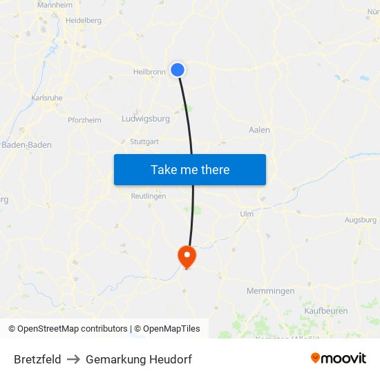 Bretzfeld to Gemarkung Heudorf map