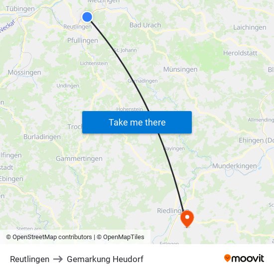 Reutlingen to Gemarkung Heudorf map