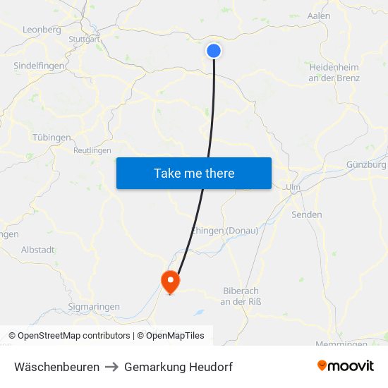 Wäschenbeuren to Gemarkung Heudorf map