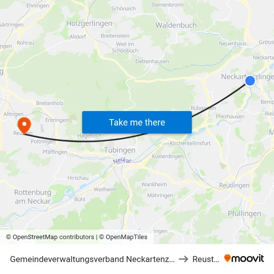 Gemeindeverwaltungsverband Neckartenzlingen to Reusten map