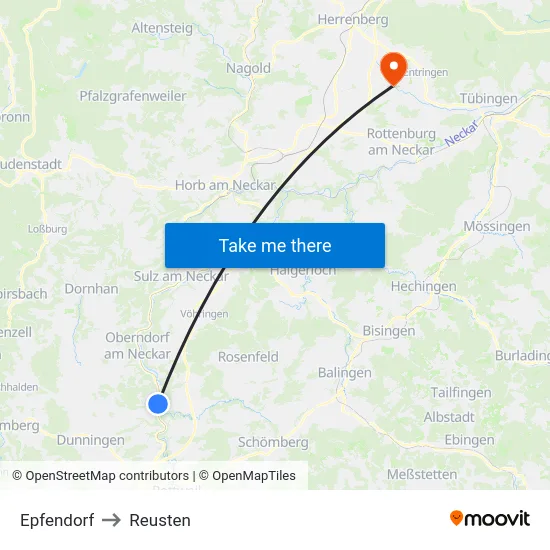 Epfendorf to Reusten map
