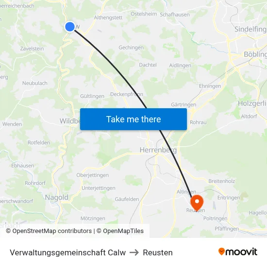 Verwaltungsgemeinschaft Calw to Reusten map