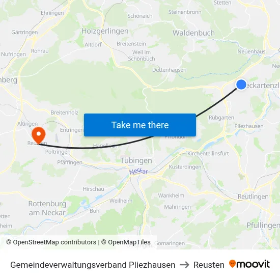 Gemeindeverwaltungsverband Pliezhausen to Reusten map