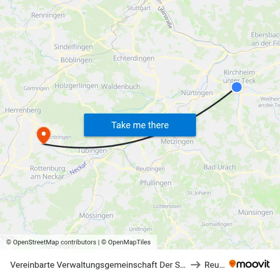 Vereinbarte Verwaltungsgemeinschaft Der Stadt Kirchheim Unter Teck to Reusten map