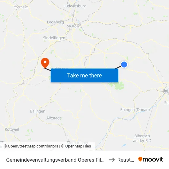 Gemeindeverwaltungsverband Oberes Filstal to Reusten map