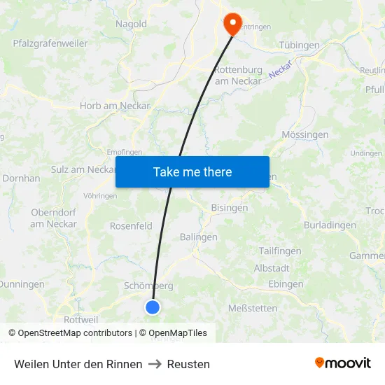 Weilen Unter den Rinnen to Reusten map