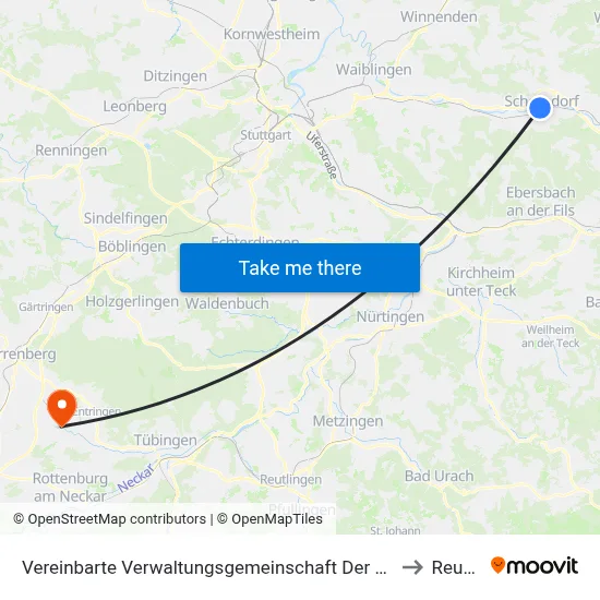 Vereinbarte Verwaltungsgemeinschaft Der Stadt Schorndorf to Reusten map