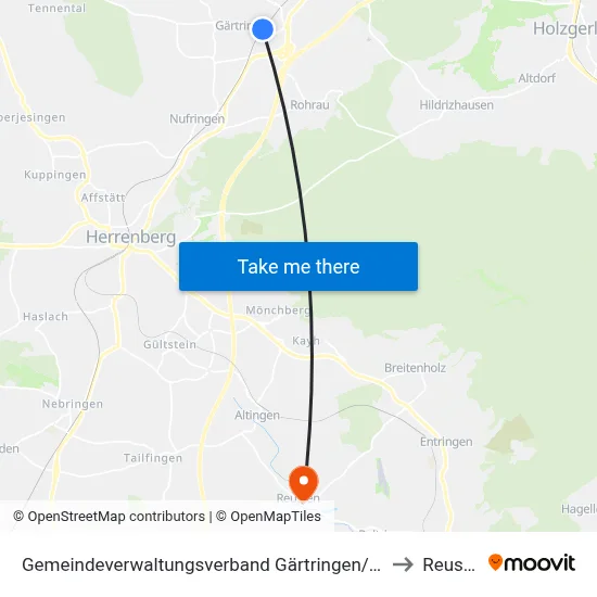 Gemeindeverwaltungsverband Gärtringen/Ehningen to Reusten map