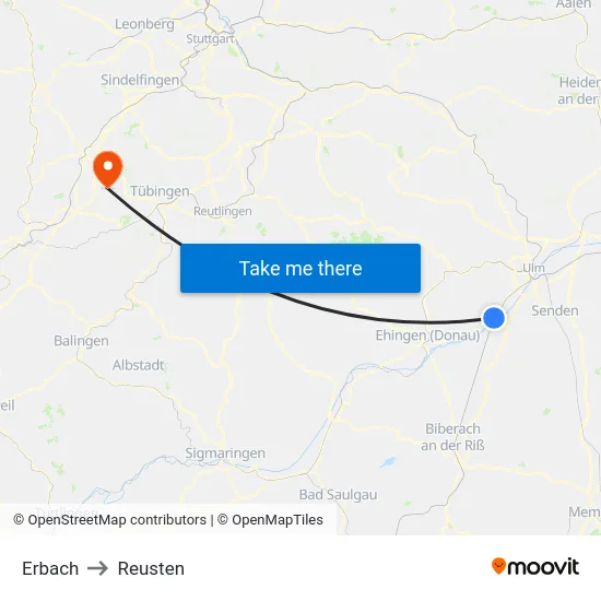 Erbach to Reusten map