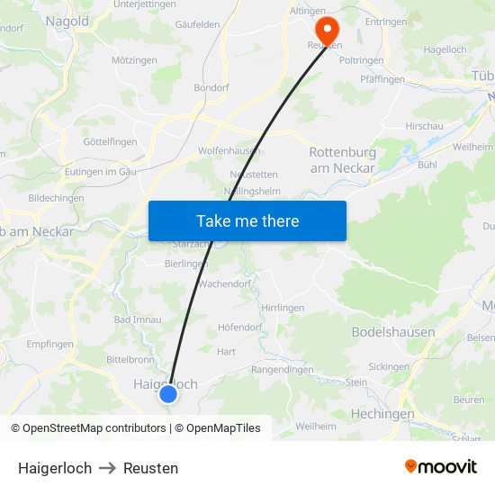 Haigerloch to Reusten map