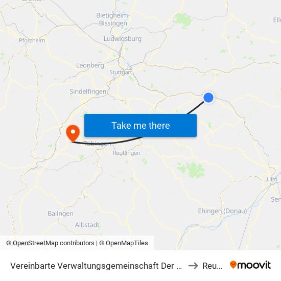 Vereinbarte Verwaltungsgemeinschaft Der Stadt Göppingen to Reusten map