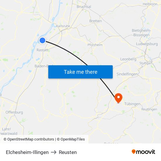 Elchesheim-Illingen to Reusten map